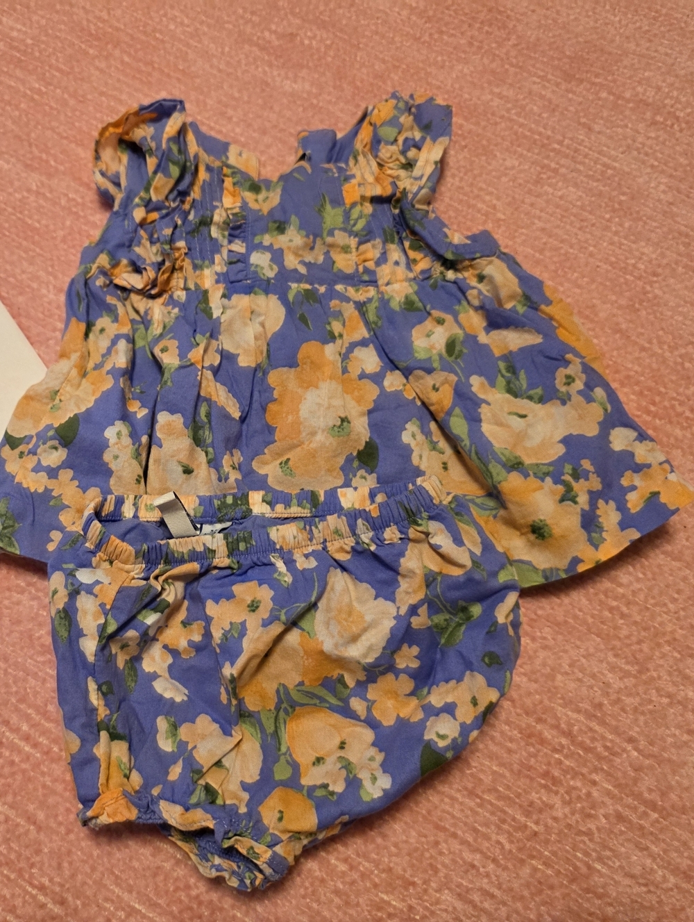 Blue Floral Baby Dress and Bloomers Set